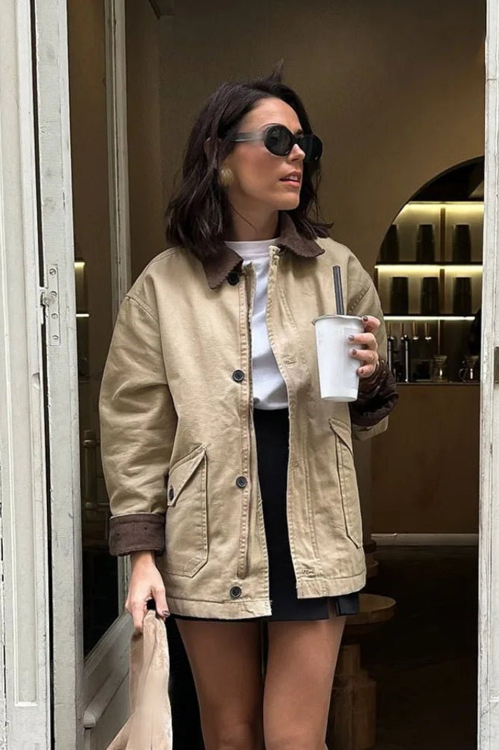 SOKYND Linda Vintage Utility Canvas Jacket JacketSOKYND-119895-BEI-L-84471BeigeL