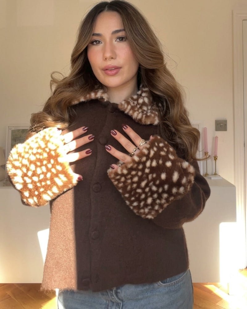 SOKYND Lola Faux Fur Trim Knit Cardigan CardiganSOKYND-075735-BRO-M-43095BrownM