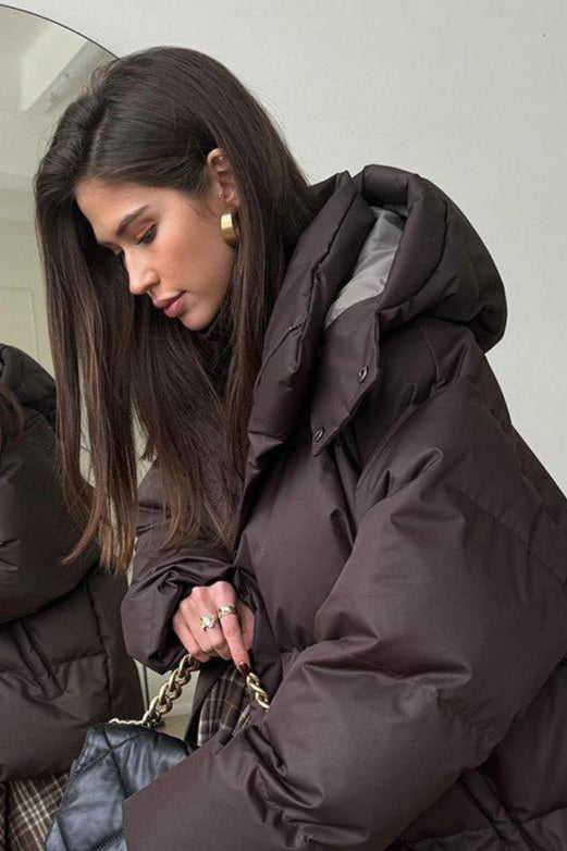 SOKYND Lola Oversized Puffer Jacket with Detachable Hood JacketSOKYND-468055-BRO-M-50167BrownM