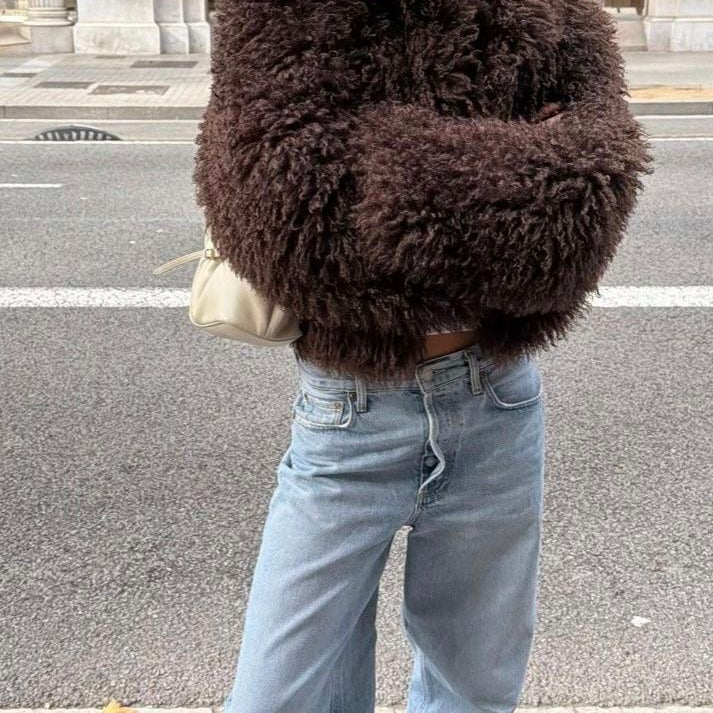 SOKYND Lyndie Short Faux Fur Coat Coats & JacketsBrownS