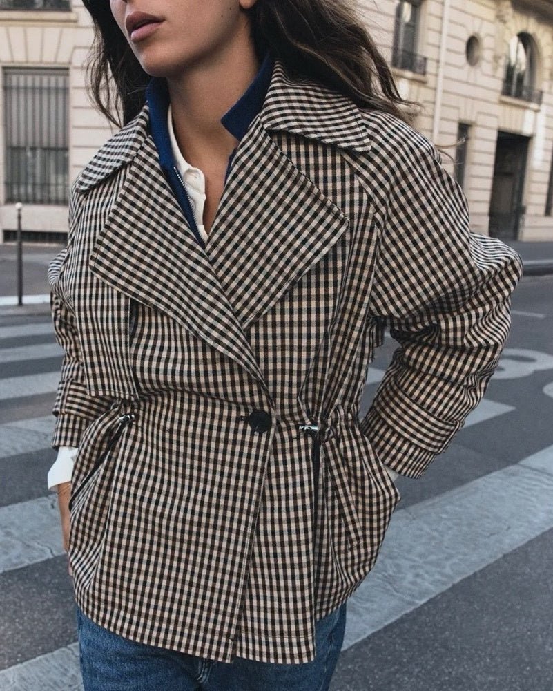 SOKYND Maria Drawstring Gingham Short Trench CoatSOKYND-115607-BEI-S-66775BeigeS