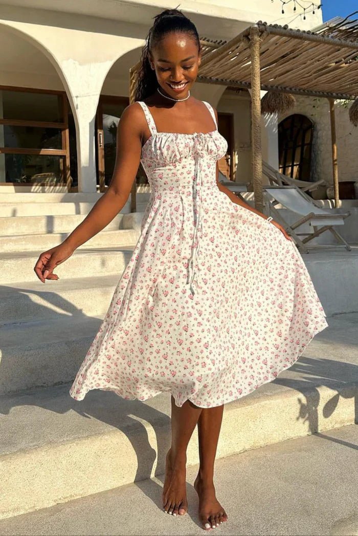SOKYND Martha Floral Print Corset Midi Dress DressesWhiteL