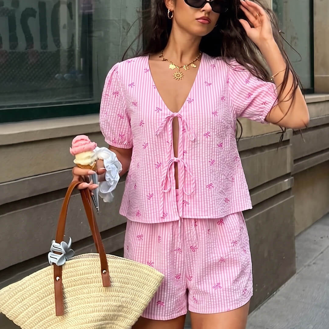 SOKYND Megan Striped Tie-Front Set Matching SetsSOKYND-252311-PIN-S-84247Pink SetS