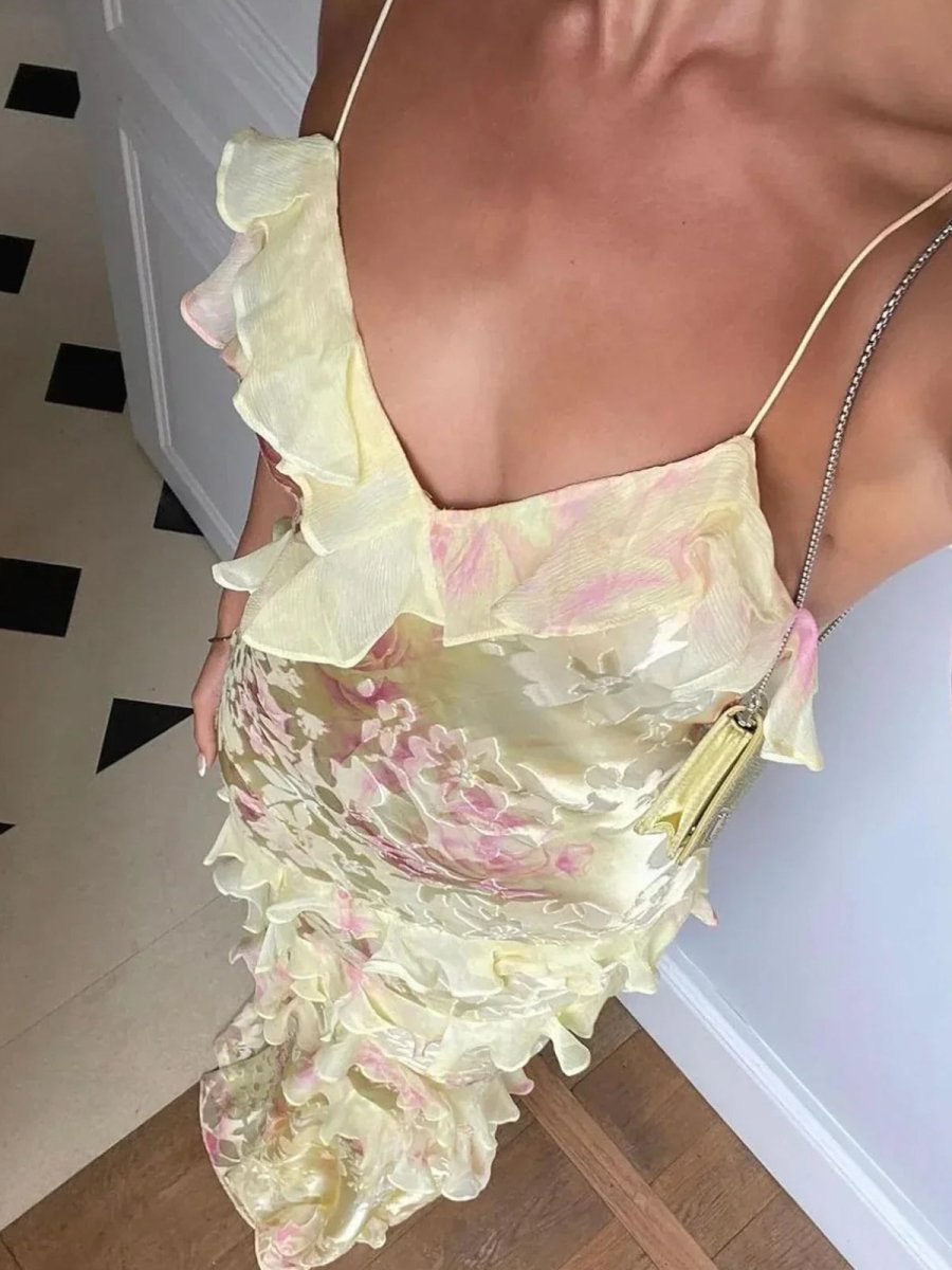 SOKYND Nancy Ruffled Sleeveless Maxi Dress in Yellow