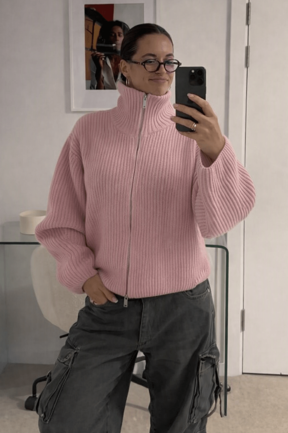 SOKYND Nicole Oversized Ribbed Zip-Up Sweater SweaterSOKYND-441431-PIN-S-33783PinkS