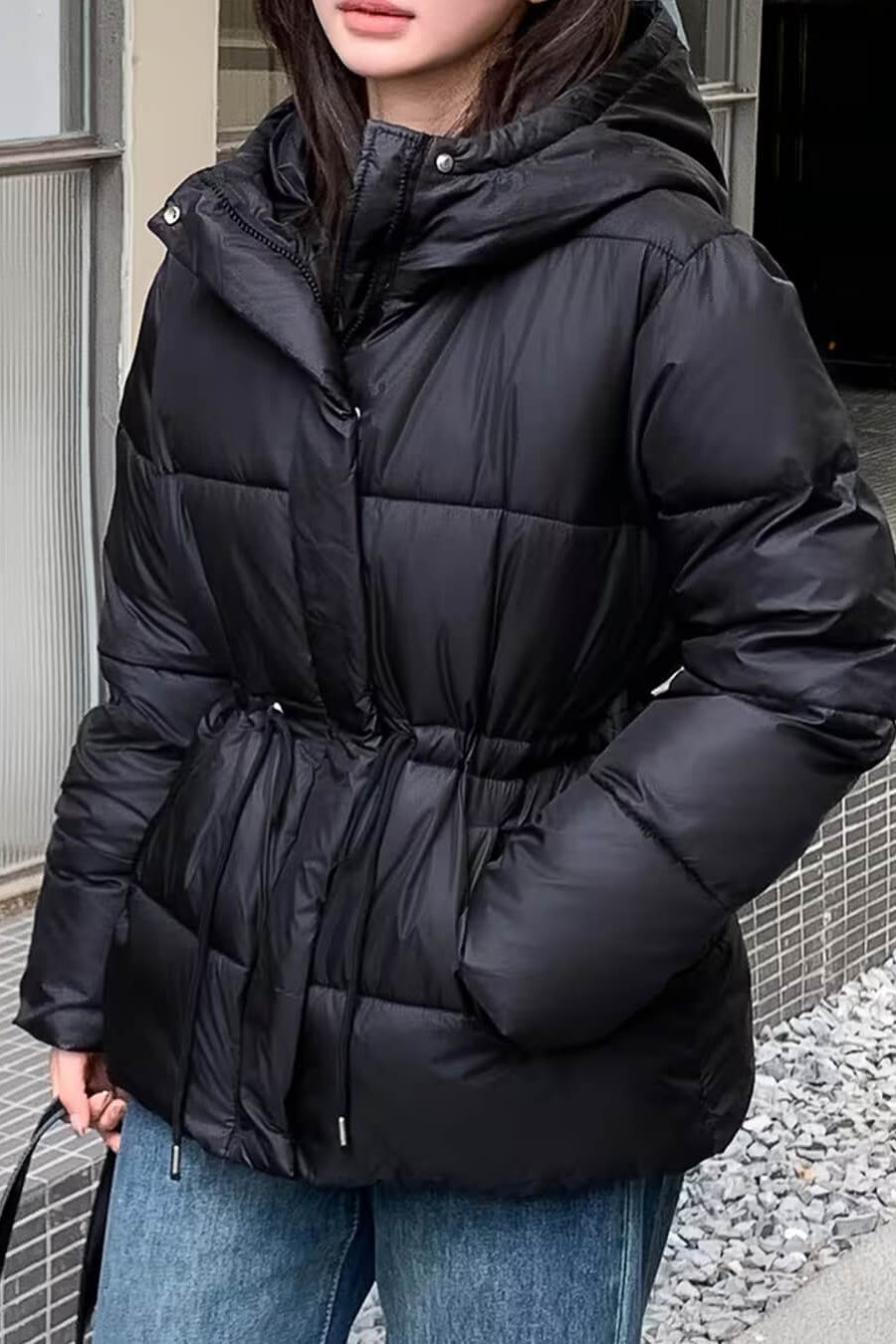 SOKYND Olivia Oversized Drawstring Waist Puffer Jacket JacketBlackL