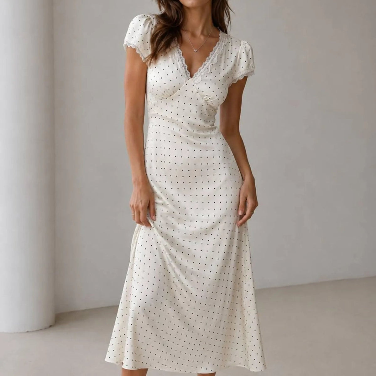 SOKYND Ora Printed Satin Midi Dress DressesEQ1772777205905896257White Polka DotsS