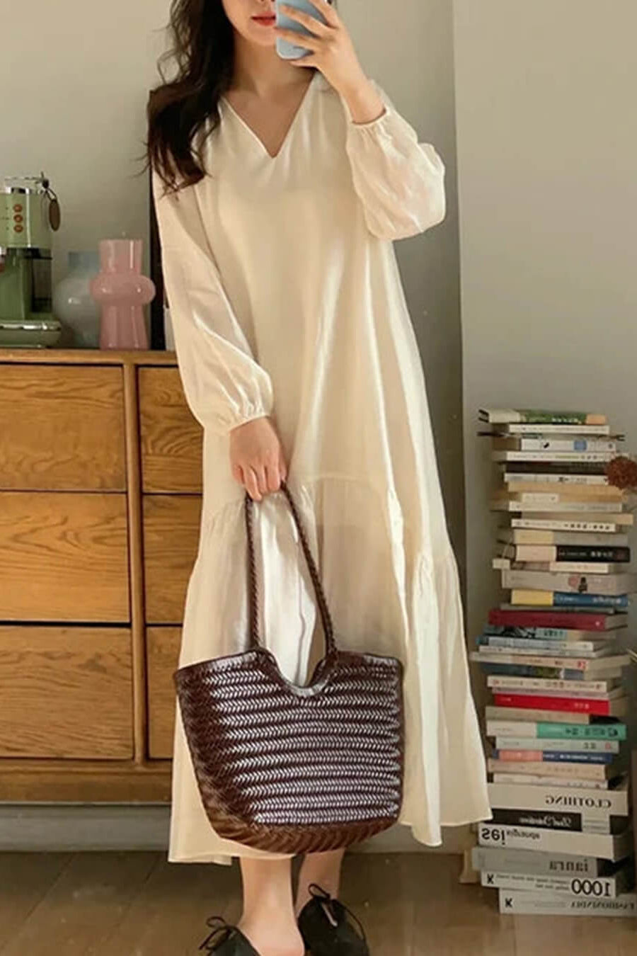 SOKYND Petra Handwoven Leather Tote Bag BagsBrownL