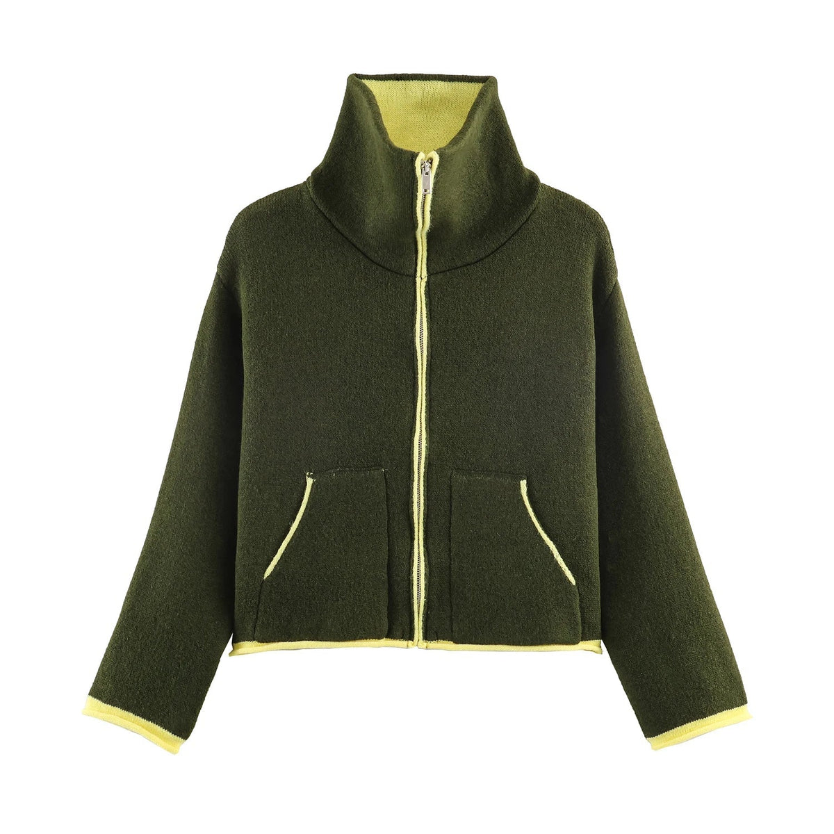 SOKYND Ruby Stand Collar Contrast Knit Pilot Jacket JacketSOKYND-339351-BRO-M-34263BrownM
