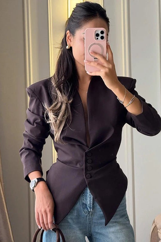SOKYND Tanya Structured Shoulder Cinched Blazer Coats & Jacketsax1772777205899919002BrownS