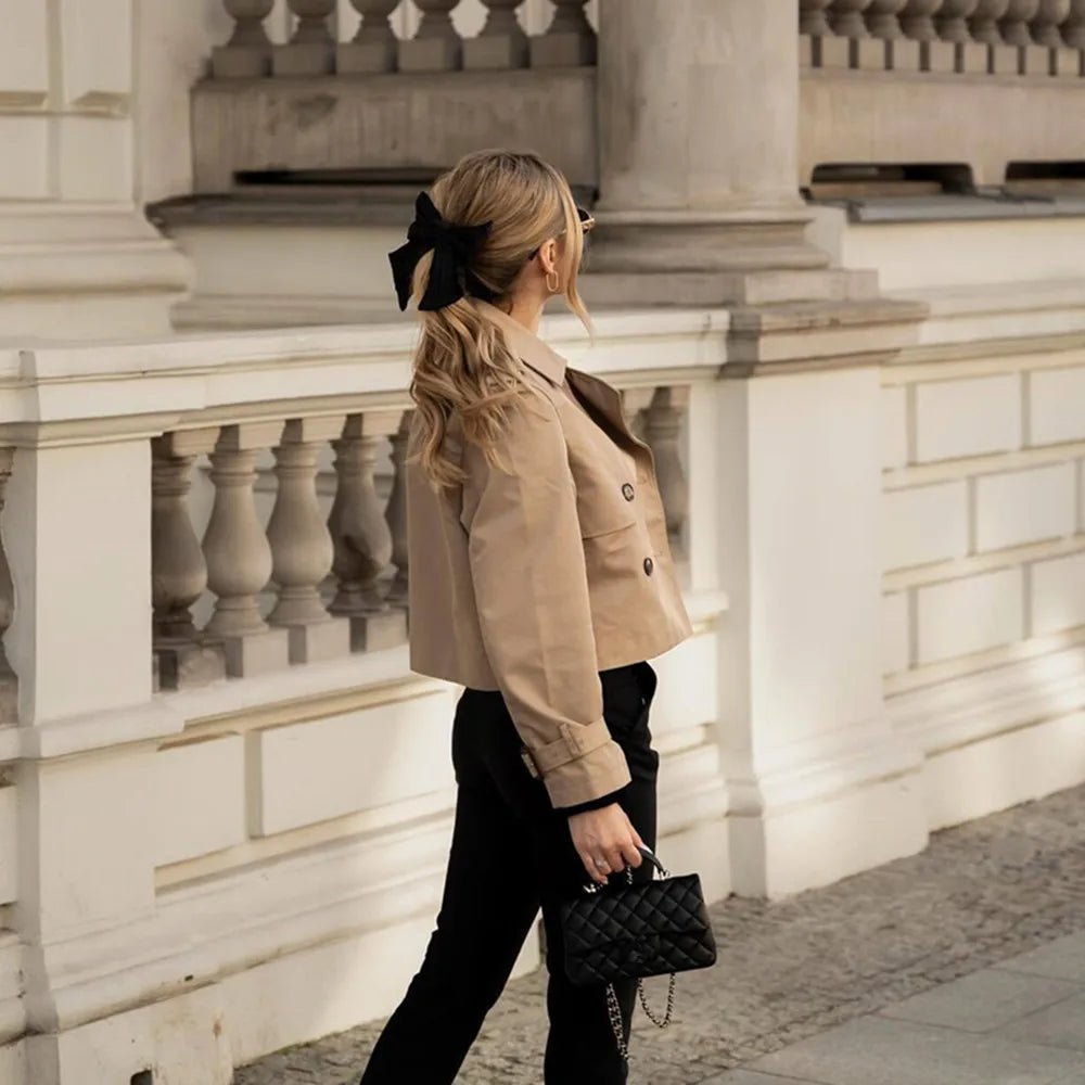 SOKYND Thelma Cropped Trench Coat in Beige