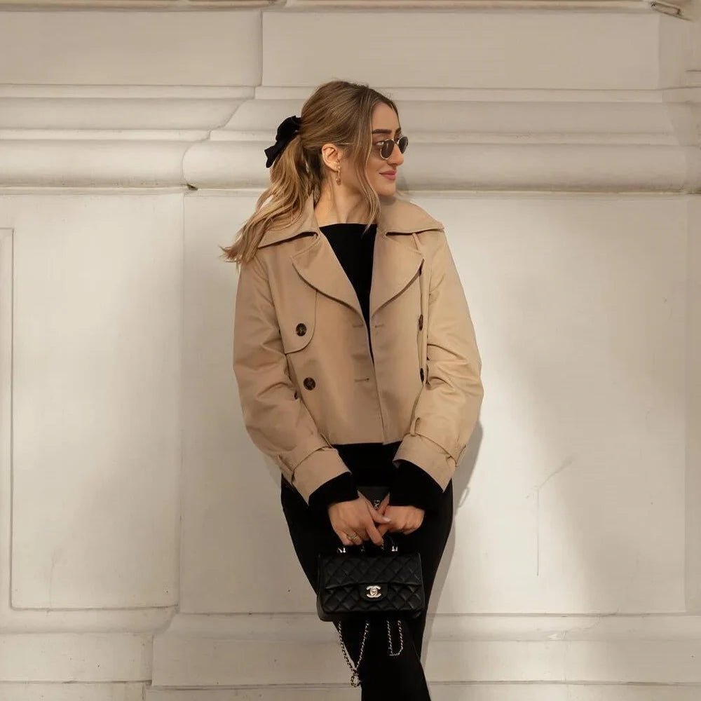 SOKYND Thelma Cropped Trench Coat in Beige