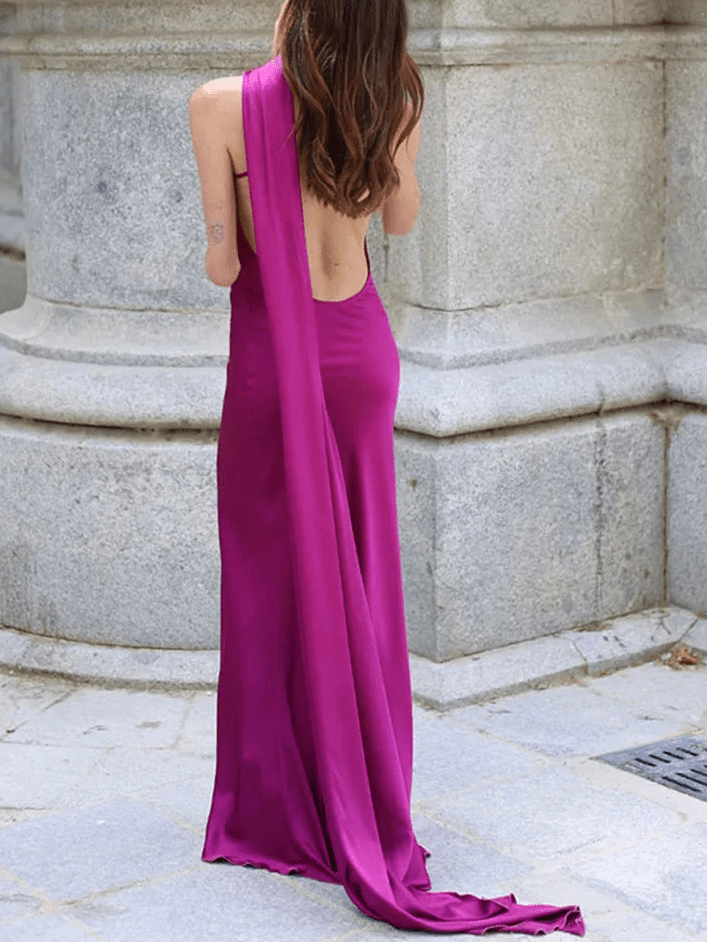 SOKYND Tirzah Satin Halter Cape Dress DressesSOKYND-005463-BRO-S-06615PurpleS