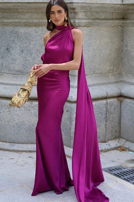 SOKYND Tirzah Satin Halter Cape Dress DressesSOKYND-005463-BRO-S-06615PurpleS