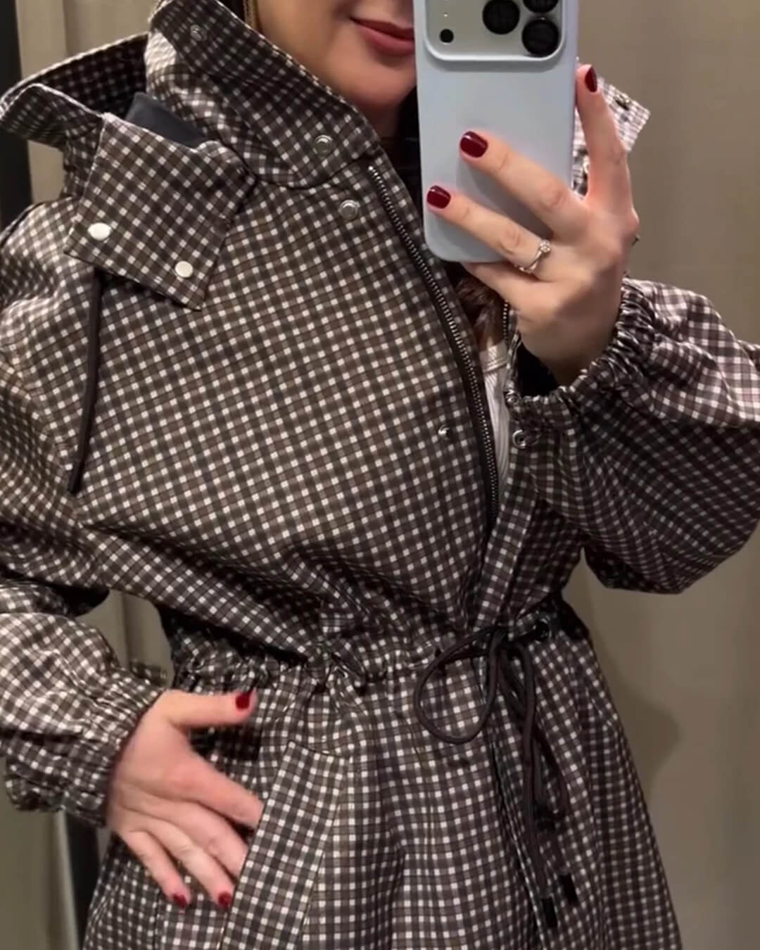 SOKYND Valerie Plaid Hooded Windbreaker Jacket JacketSOKYND-343511-L-OS-73367L