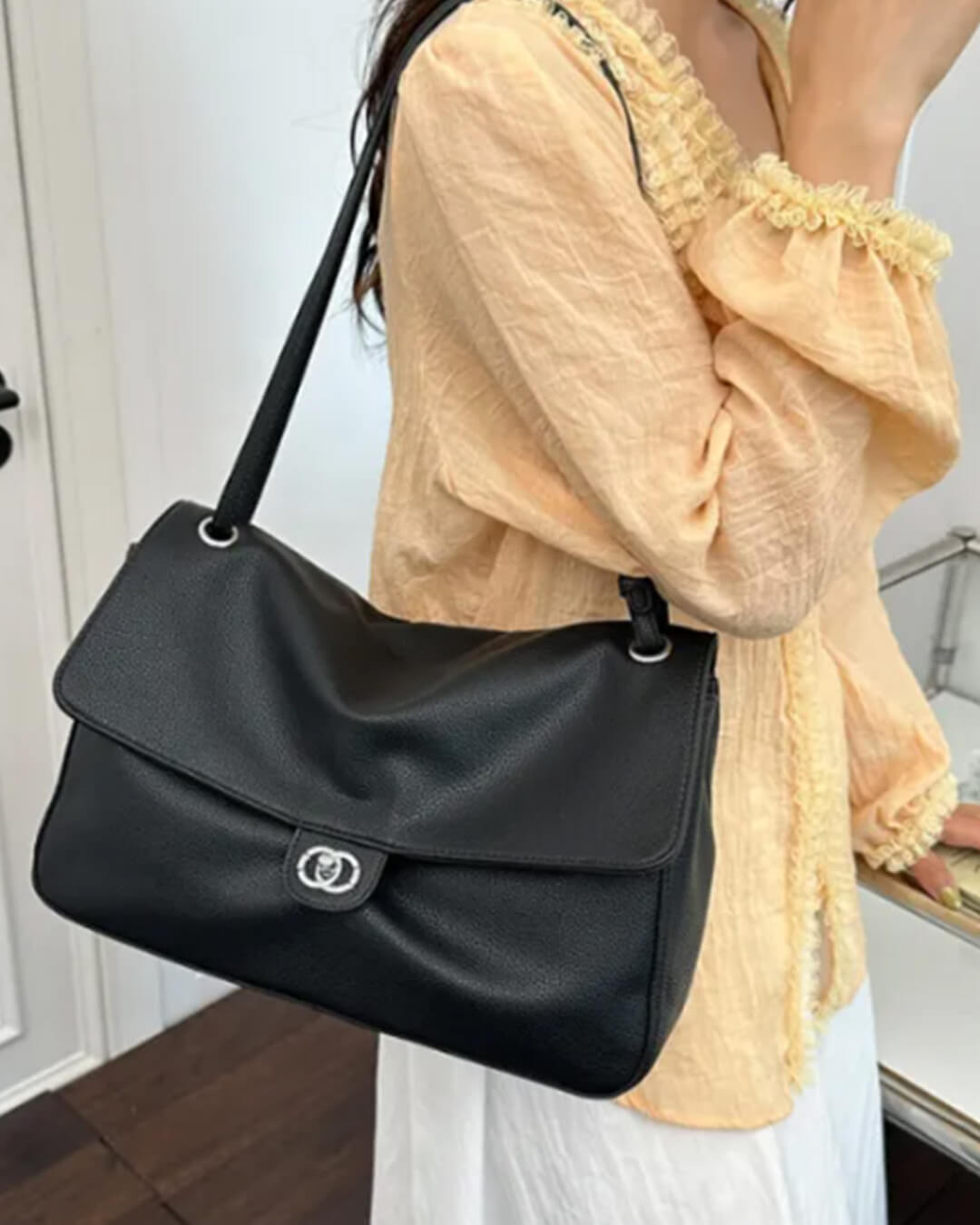 SOKYND Zoe Buckle Flap Shoulder Bag BagSOKYND-674839-BLA-36-22039Black36×24×11 cm