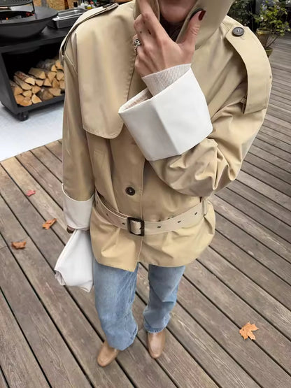 Jasmin Contrast Cuffs Belted Trench