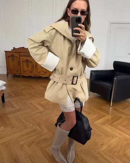 Jasmin Contrast Cuffs Belted Trench