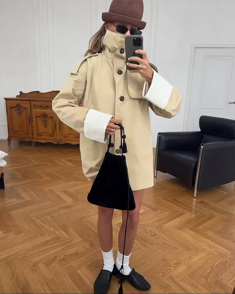 Jasmin Contrast Cuffs Belted Trench