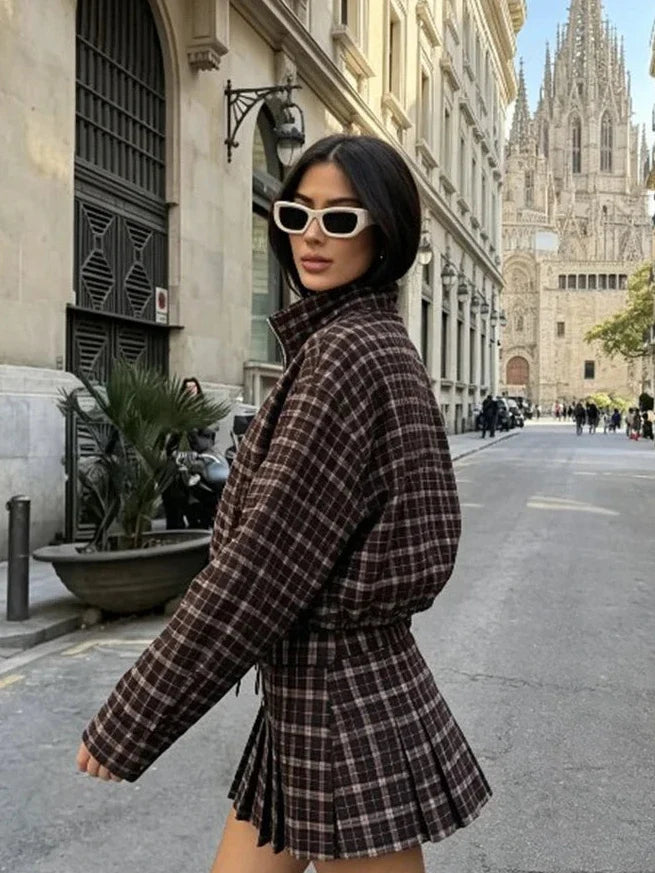 Eva Checked Jacket & Skirt Set