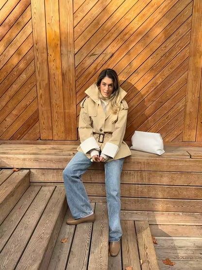Jasmin Contrast Cuffs Belted Trench