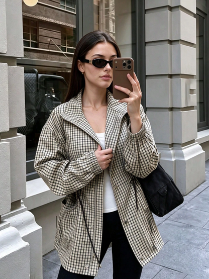 Amelia High-Neck Plaid Jacket