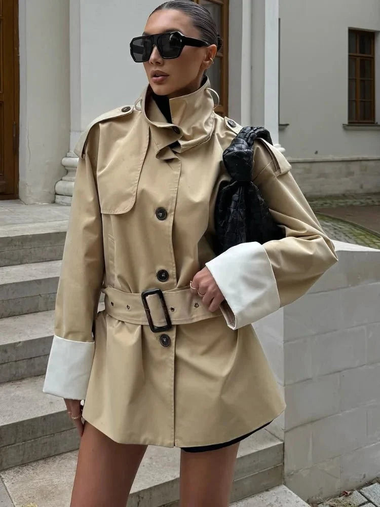 Jasmin Contrast Cuffs Belted Trench