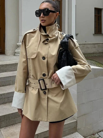 Jasmin Contrast Cuffs Belted Trench