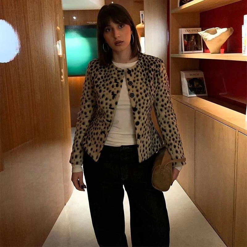 Rose Leopard Faux Fur Cropped Jacket