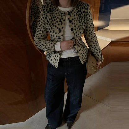 Rose Leopard Faux Fur Cropped Jacket