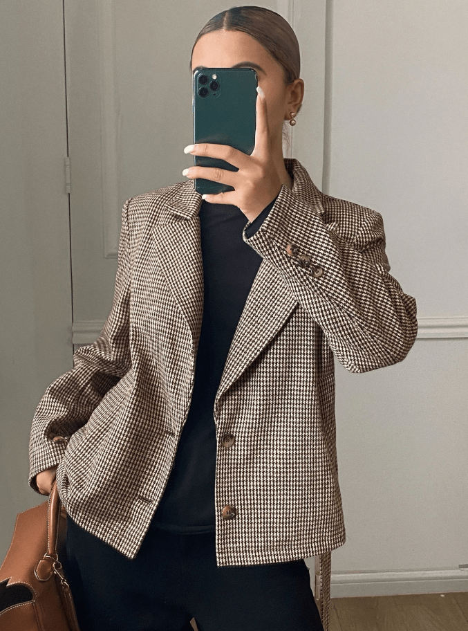 Mary Houndstooth Plaid Blazer