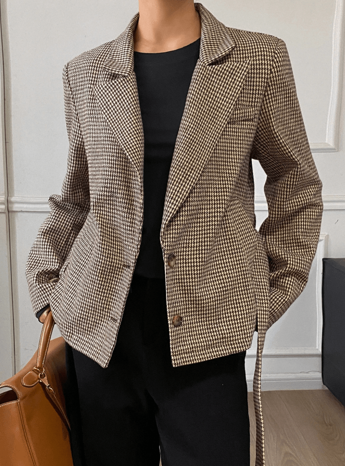Mary Houndstooth Plaid Blazer