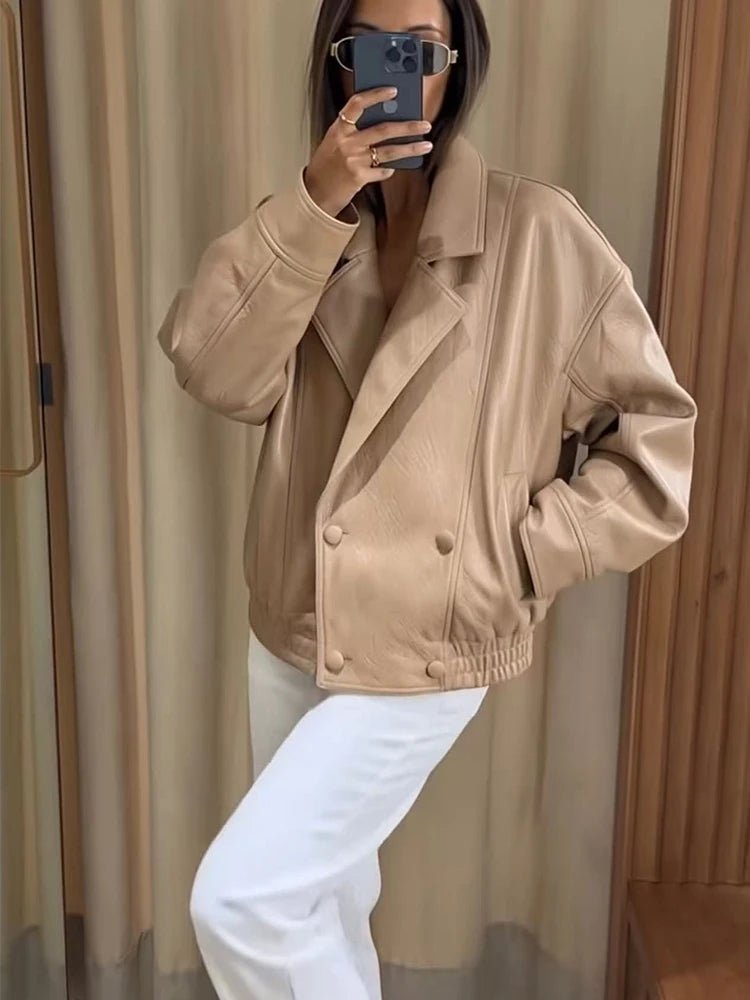 Gloria Double Breasted Faux Leather Coat