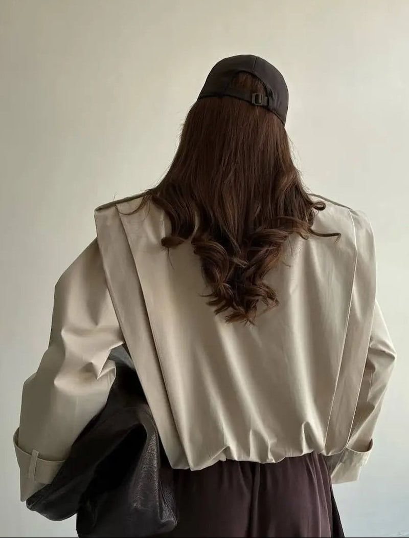 Isabel Pleated High Collar Trench Coat
