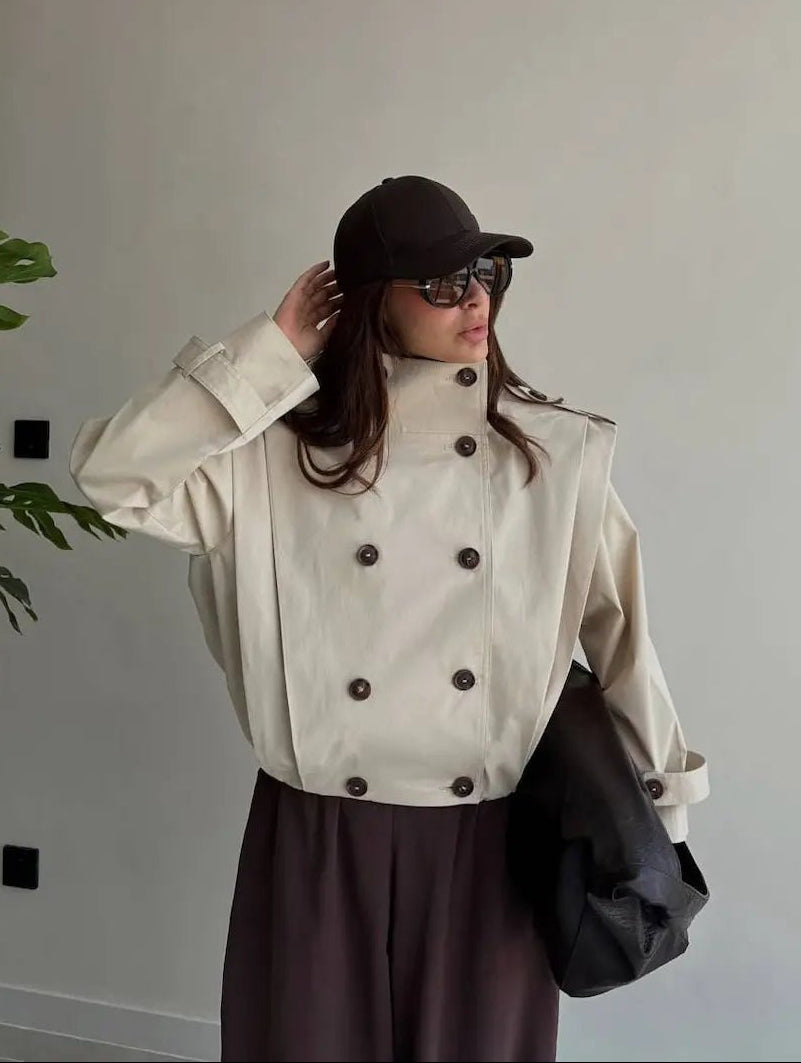 Isabel Pleated High Collar Trench Coat