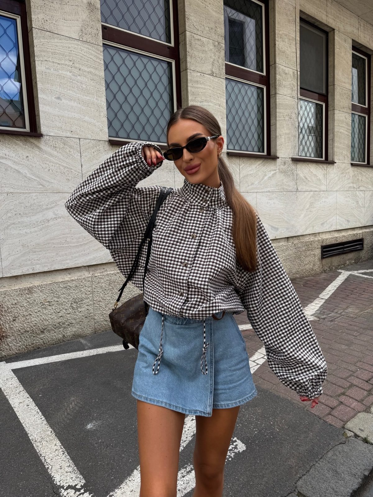 Nicole Plaid Drawstring High Neck Jacket