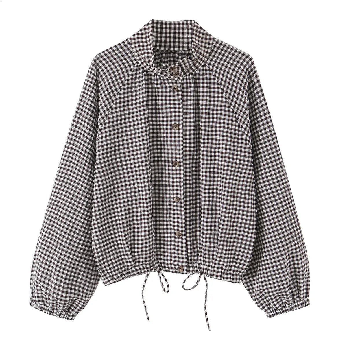 Nicole Plaid Drawstring High Neck Jacket