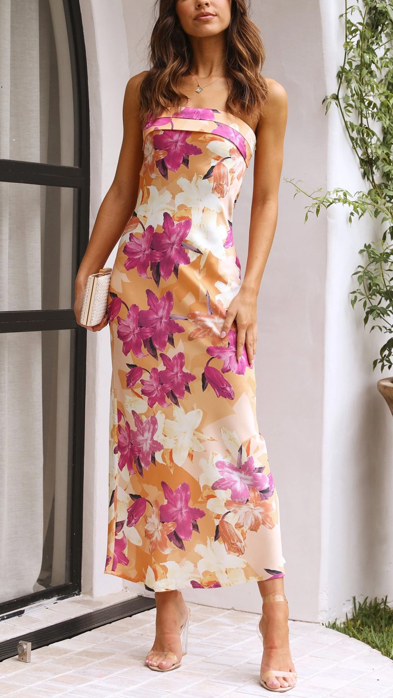 Elana Floral Strapless Maxi Dress