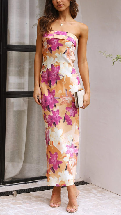 Elana Floral Strapless Maxi Dress
