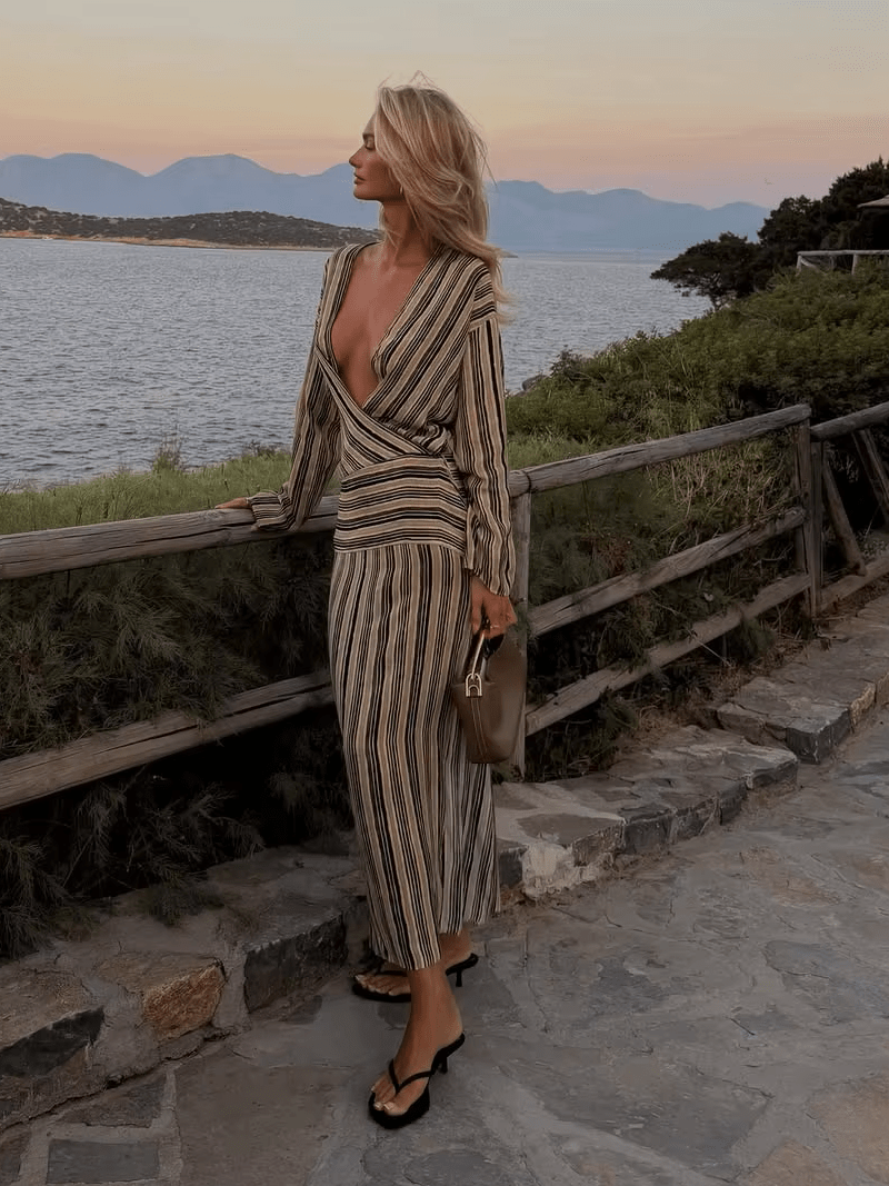 Anne Striped Maxi V-Neck Dress