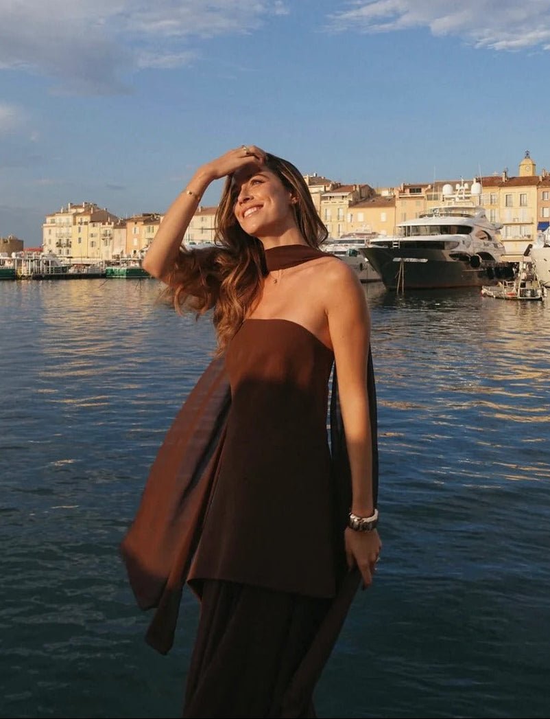 Ambre Asymmetric Sheer Maxi Dress