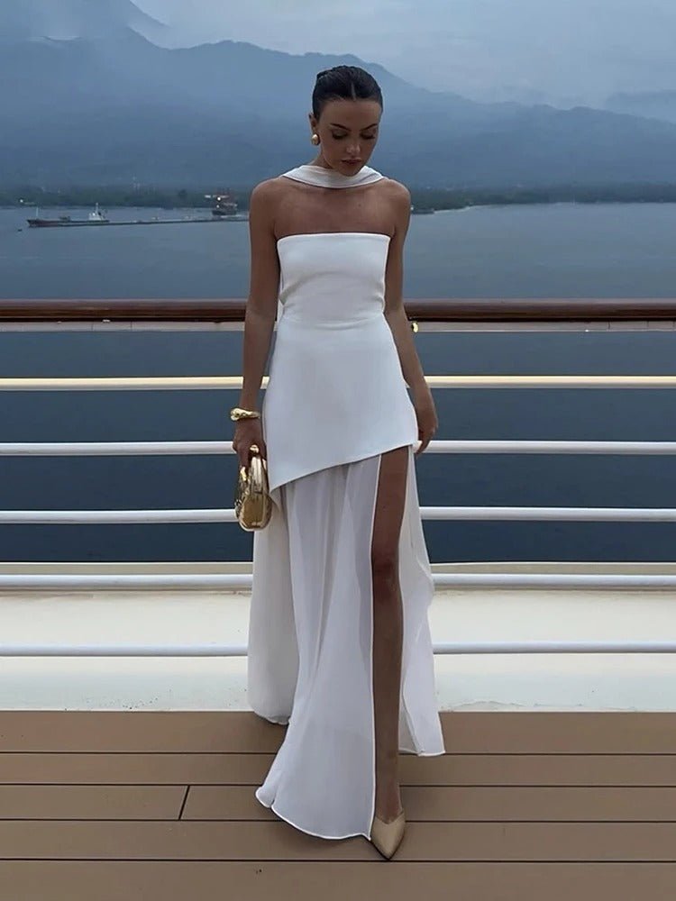 Ambre Asymmetric Sheer Maxi Dress