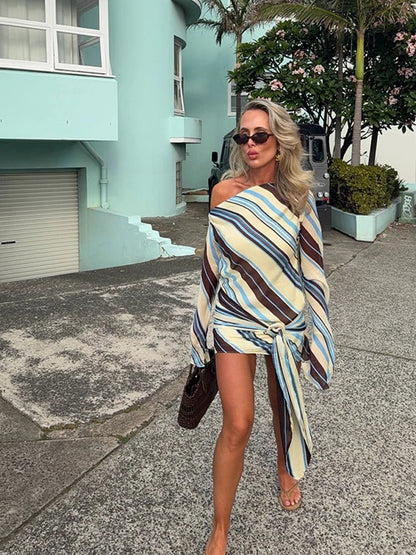 Cathy Striped Skew Collar Mini Dress