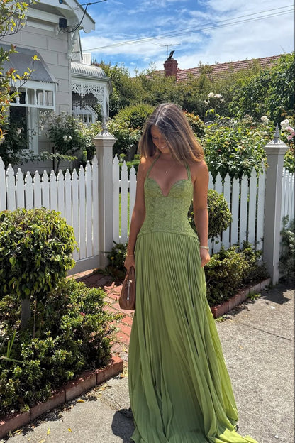 Indra Pleated Corset Maxi Dress