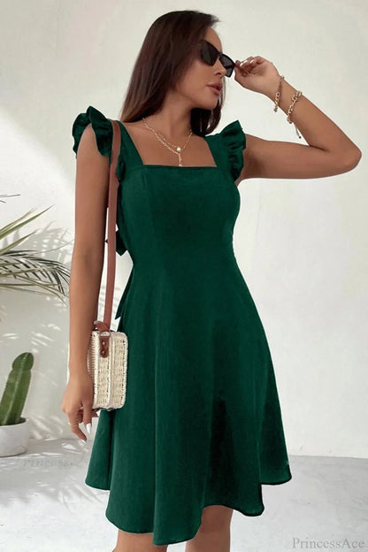 Carmen Ruffle Tie-Back Mini Dress