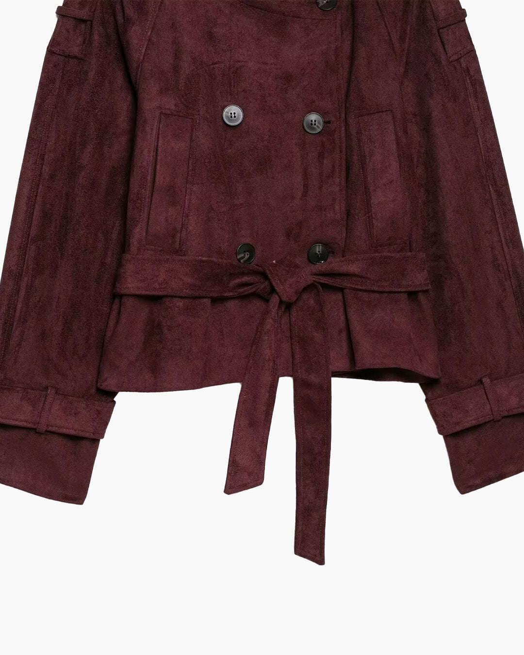 Miriam Funnel Neck Faux Suede Belted Jacket