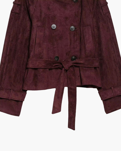 Miriam Funnel Neck Faux Suede Belted Jacket