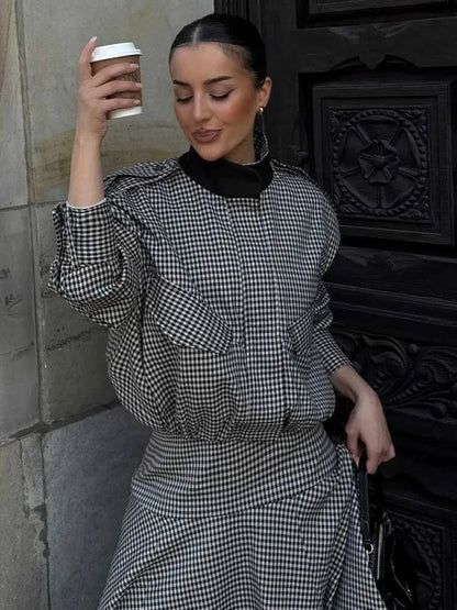 Emma High Neck Checked Bomber Jacket