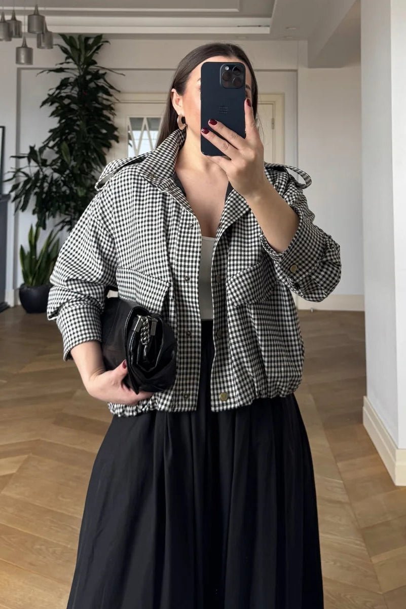Emma High Neck Checked Bomber Jacket