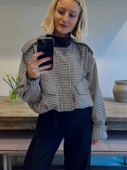 Emma High Neck Checked Bomber Jacket